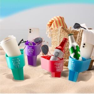 Very big Beach Cup Holder with Pocket Multifunctional Sand Cup Holder Plastic
